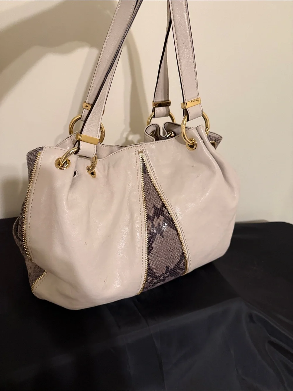 Michael Kors Leather & Snakeskin Hobo Bag